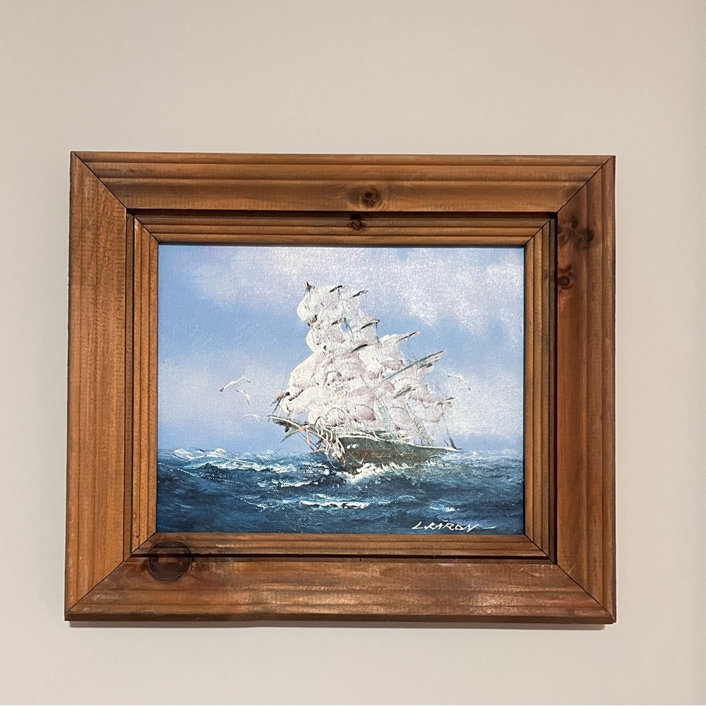 Vintage ship boat painting 14 x 12”